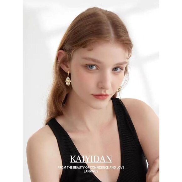 Gold Evil eye handle shaped Dangle Statement Vintage Cute Long Earring for Women - Picture 2 of 9